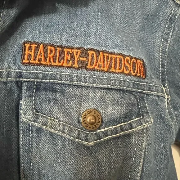 Vintage Harley-Davidson Kids Embroidered Denim Jacket Sz6 Bikercore Streetwear - Picture 3 of 8